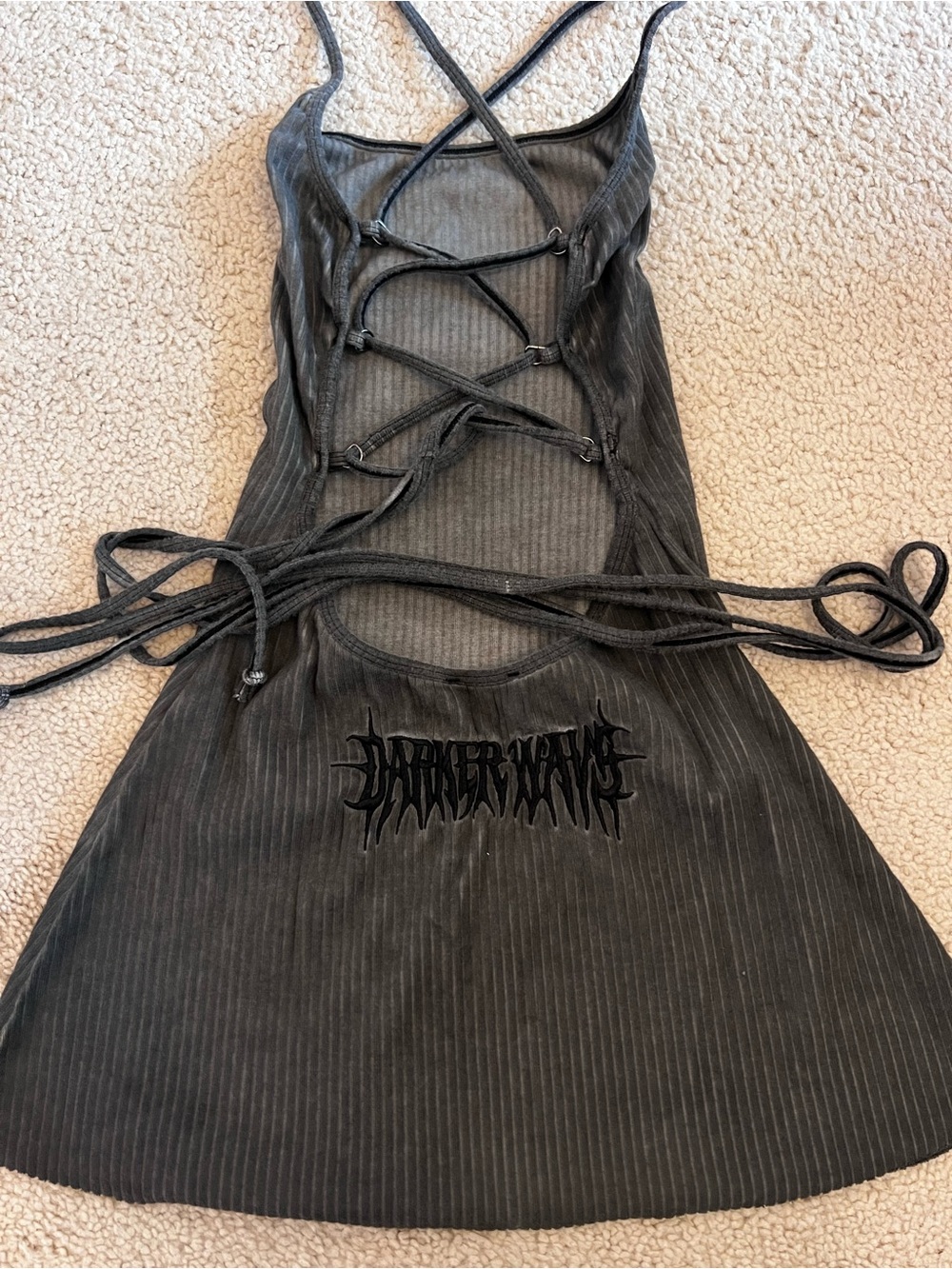 Darker Wavs x Dolls Kill Backless Lace-Up Ribbed Dress - Size S